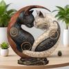 Black White Cat Figurine Chinese Style Cat Yin Yang Art Resin Statue Sculpture Home Office Desktop Decoration Ornament