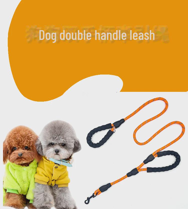 Double Handle Reflective Large Dog Leash with Logo