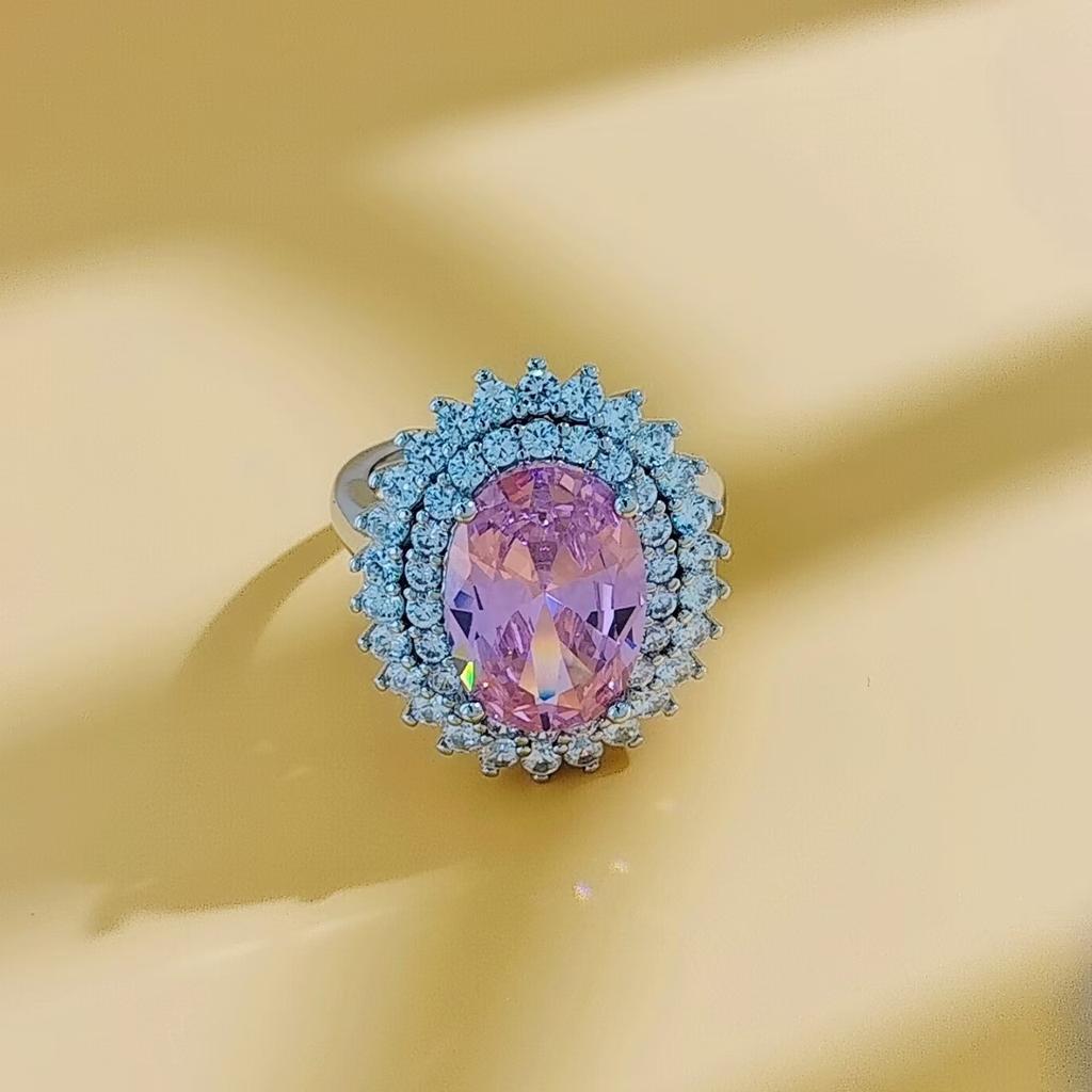 Luxury Coconut Egg Zircon Ring Female Simulation Amethyst Citrine Pink Diamond Adjustable Ring
