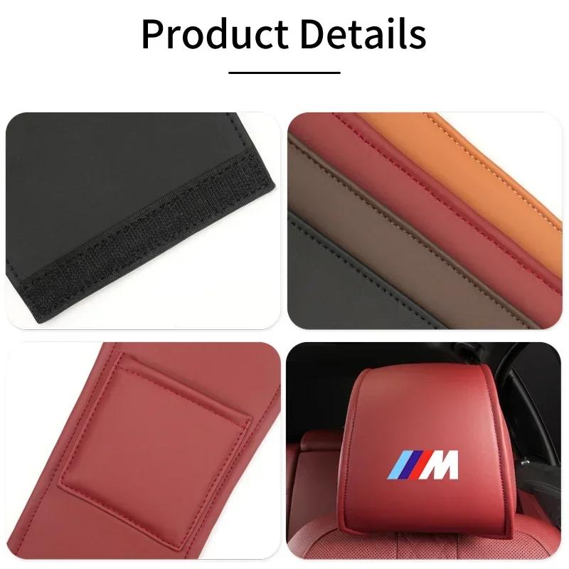 2025 2PCS Leather Car Seat Headrest Protective Cover Accessories For BMW M Power Sport M3 M5 E90 E39 F30 F10 E87 X3 X4 X5 X6