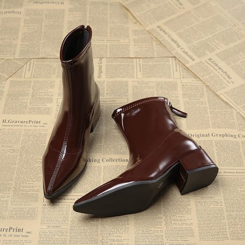 Модные ботильоны Модные остроносые ботильоны Темперамент Женские высокие каблуки Декорация молнией Роскошные женские зимние Большой размер 34-42