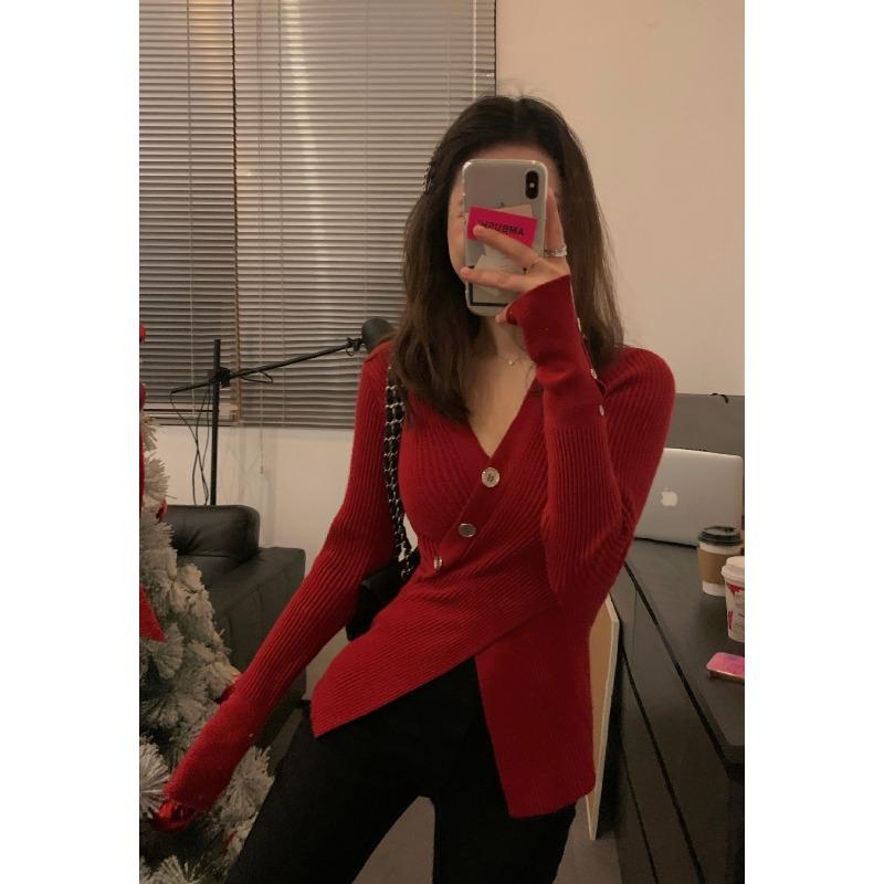 Нерегулярное чистое желание и тонкий, свитер с воротником, перекрещенный А талия, приталенный, с разрезами, пуловер, вязаный, с длинными рукавами, внутренний топ