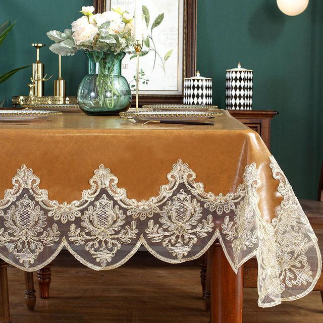 Водонепроницаемая скатерть прямоугольная для обеденного стола с кружевом из искусственной кожи, круглая квадратная крышка для журнального столика, нескользящая, элегантная