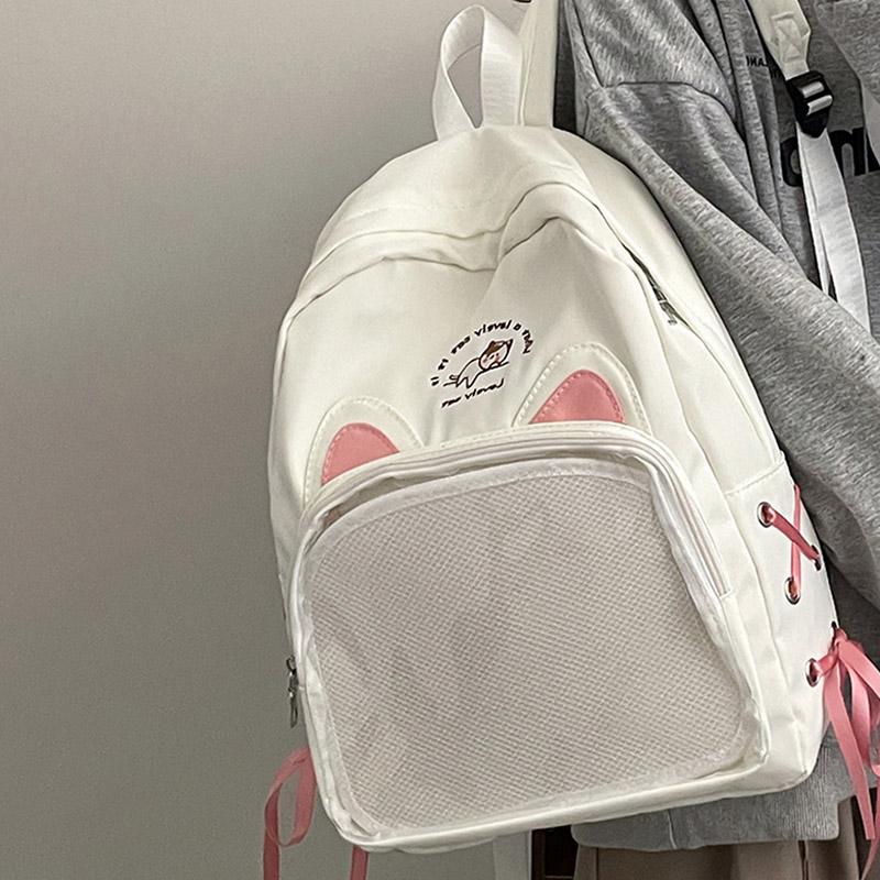 SCIONE New Transparent Schoolbag Large-capacity Contrast Ridge Protection Backpack Two-dimensional Cute Cartoon Cat Backpack