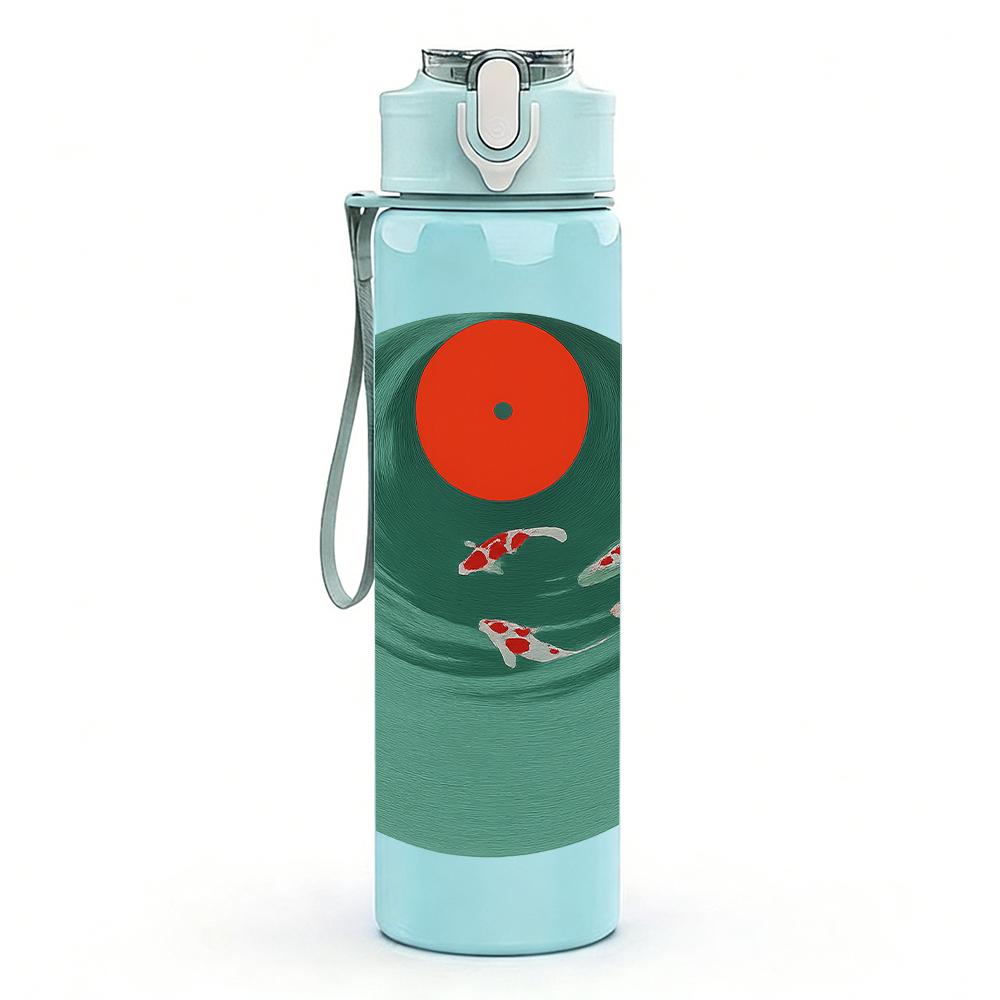 1PC Koi Fish Turquoise Round Scene 750ml Color Plastic Sports Water Bottle Leakproof Flip Straw Lid For Sports Office Home Use