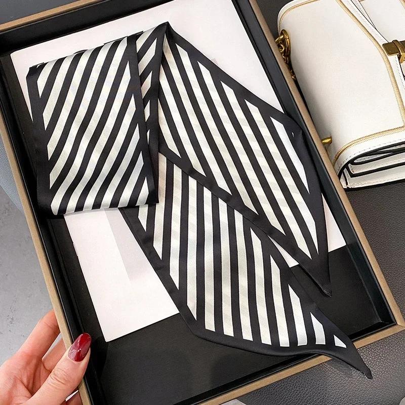New Striped Fashion Silk Ribbon Spring/Summer Versatile Scarf Long Women's Twill Neckerchief Soft Satin Headband