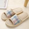 Зимние унисекс теплые нескользящие домашние туфли на плоской подошве с открытым носком и клетчатым принтом, домашние тапочки
