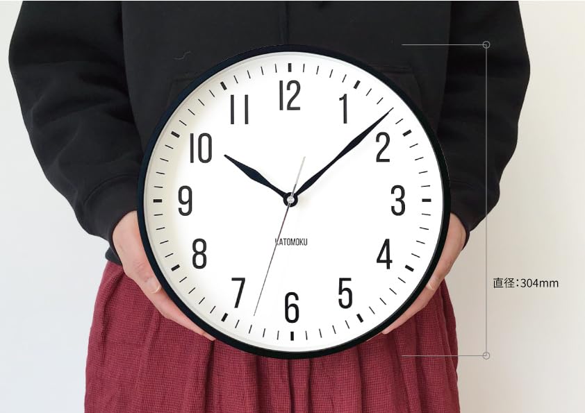 Часы KATOMOKU из фанеры 19, черные настенные часы с непрерывной секундной стрелкой, km-111BK 304 мм (Кварцевые часы)