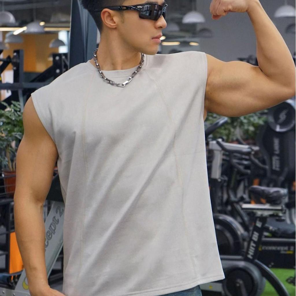 Мужская майка без рукавов из тяжелого хлопка с широкими плечами от American Fitness Brothers для летнего бега и повседневных занятий спортом