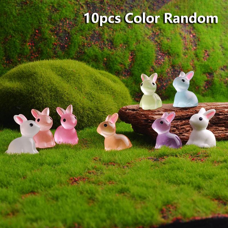 10 шт. милые мини-кролики из светящейся смолы, украшения, светящиеся в темноте, миниатюрные фигурки кроликов, микропейзаж, кукольный домик, украшение