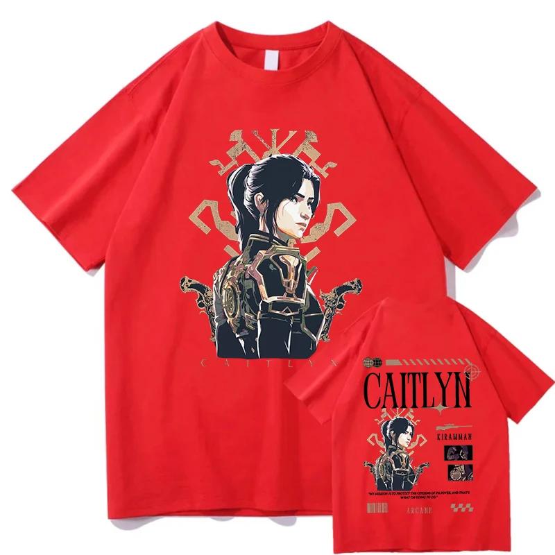 Arcane T shirt Caitlyn KiramUnisex Tshirts ONeck Unisex Pure Cotton Fashion Fans Short Sleeve Shirts Gift Vintage Streetwear Tops