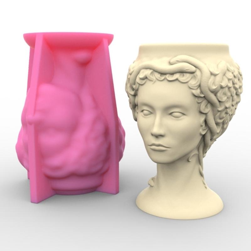 Large Snake Lady Head Gypsum Silicone Molds Storage Box Mold for Making Succulent Plant Flower Candle Holder