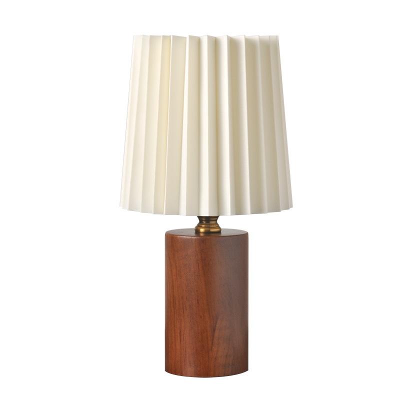 High Aesthetic Antique Style Small Table Lamp Korean Style Bedroom Bedside Pleated Decoration Solid Wood Atmosphere Table Lamp