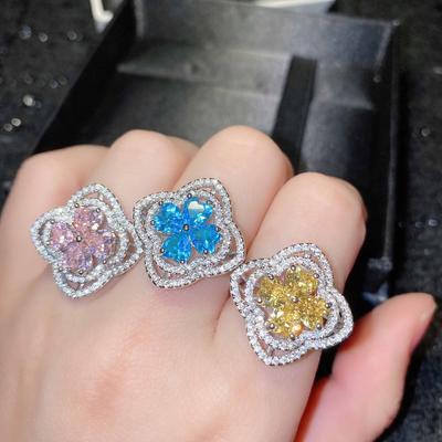 Новое роскошное кольцо из серебра 925 пробы с аквамарином и четырьмя листьями клевера, высокоуглеродистое кольцо с бриллиантом в виде сердца, подарок на день рождения
