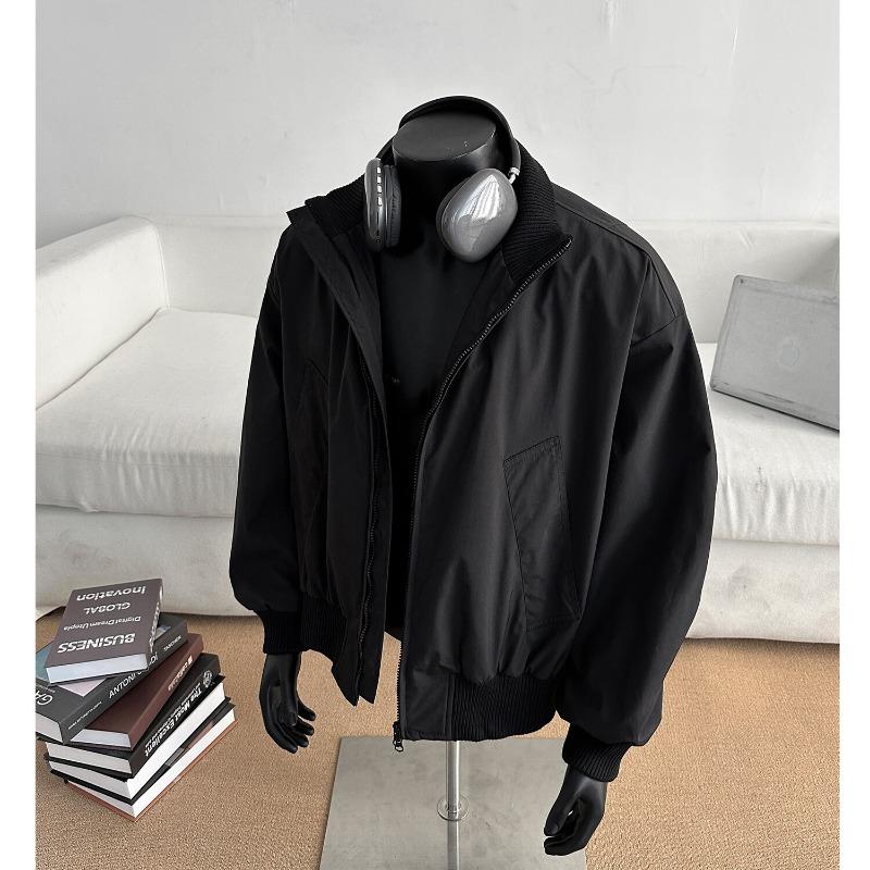 Herren S Amerikanische Vintage Lockere Passform Fliegerjacke Stehkragen Baseballmantel Frühling Herbst