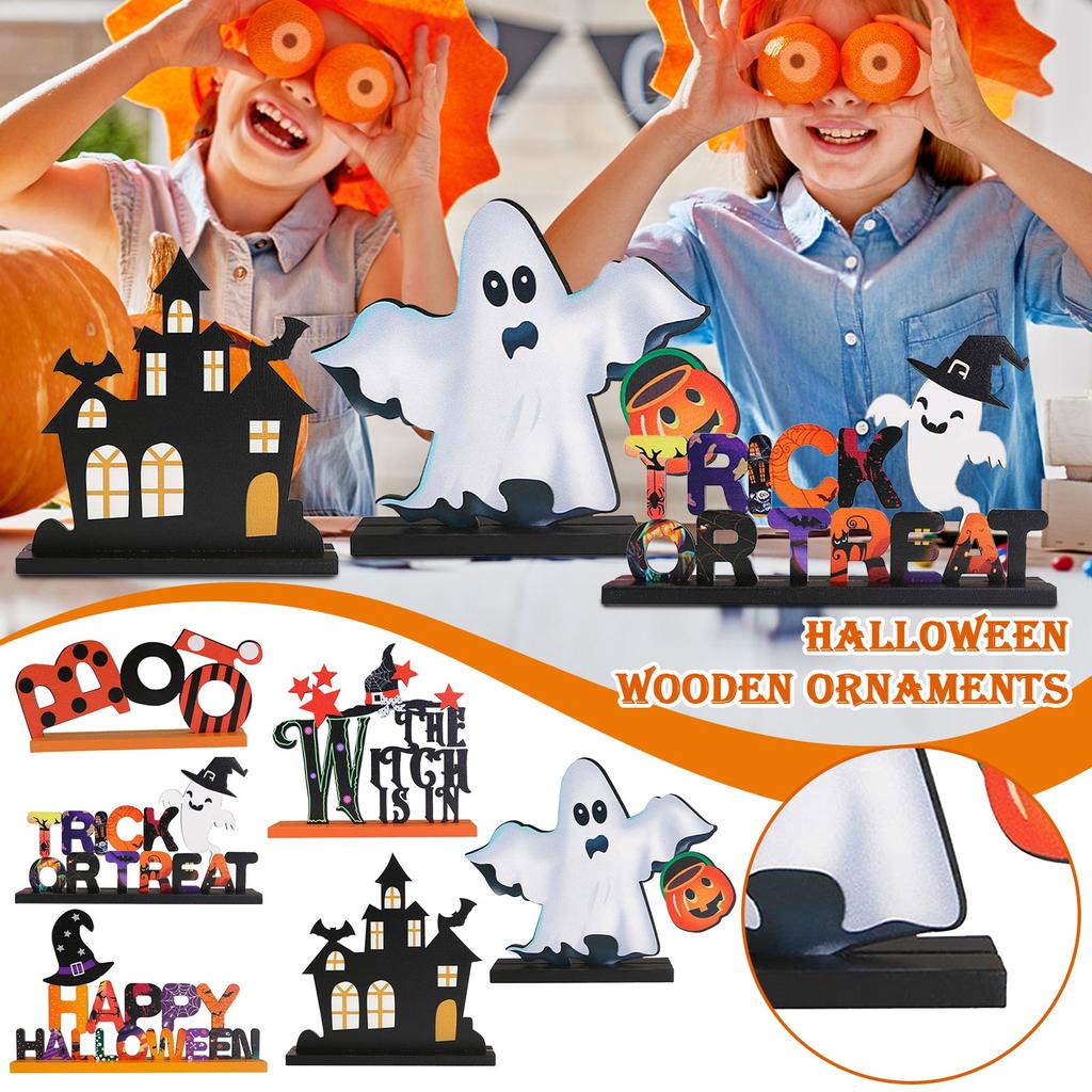 6 шт. Хэллоуин Дом Форма Украшения Праздничная вечеринка Атмосфера Макет Деревянные украшения Ремесла