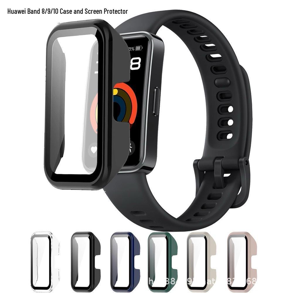 Защитный чехол и защитная пленка для экрана Huawei Band 8/910: Прозрачный жесткий чехол из ПК с закаленной пленкой