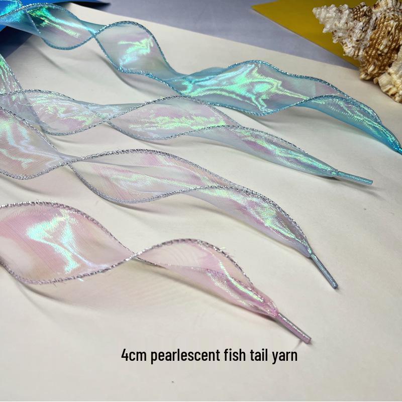 Переливающаяся 4 см лента из перламутрового волнистого кружева «рыбий хвост» для шнурков и бантов