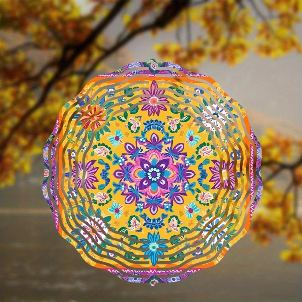 10 Inch Metal Mandala Wind Spinner Outdoor Garden Decor Multi Color Floral Hanging Art for Patio Balcony Courtyard No Battery Needed