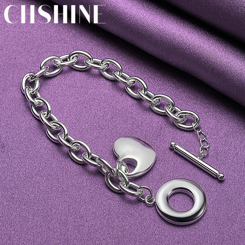 CHSHINE 925 Sterling Silver Solid Heart Bracelet OT Chain For Women Wedding Party Fashion Charm Jewelry