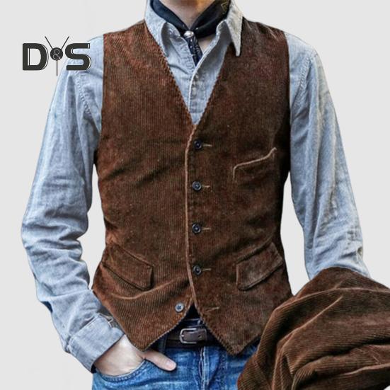 Мужской жилет с V-образным вырезом, без рукавов, однобортный жилет, однотонный, приталенный, вельветовый жилет в стиле ретро с карманами
