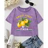 Amalfi Coast Lemon Fruit Italia Print Women Washed Crop T Shirts Slim Crewneck T-Shirt Y2K Casual Tops