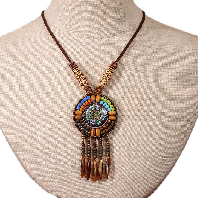 Богемное Ретро Этническое Ожерелье с Кисточками - Унисекс Длинная Цепочка с Подвеской Шармом