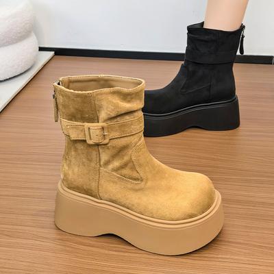 Модные ботильоны из меха, женские балетки на платформе из замши, дизайнерские туфли для платья, женские ботинки 2025, новые готические челси, женская обувь