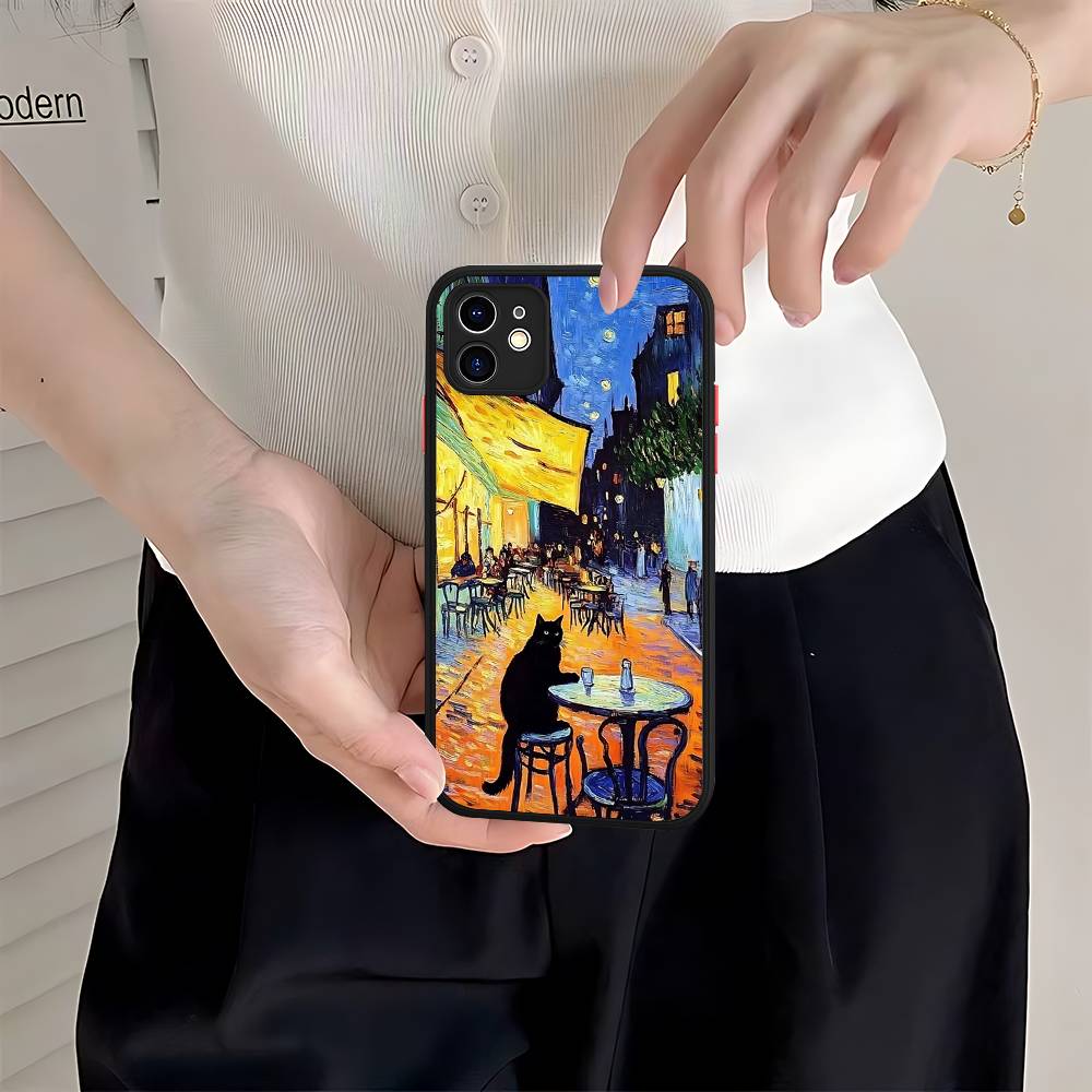 Смешные Коты Ван Гог Чехол для Телефона Для IPhone 16 15 14 Plus 15 13 12 11 Pro Max X XS MAX Матовый Чехол