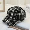 Для Девочек Корейский Стиль Осень Для Женщин Женщин Козырьки Кепка Шляпа Художника Восьмиугольная Кепка Клетчатый Берет