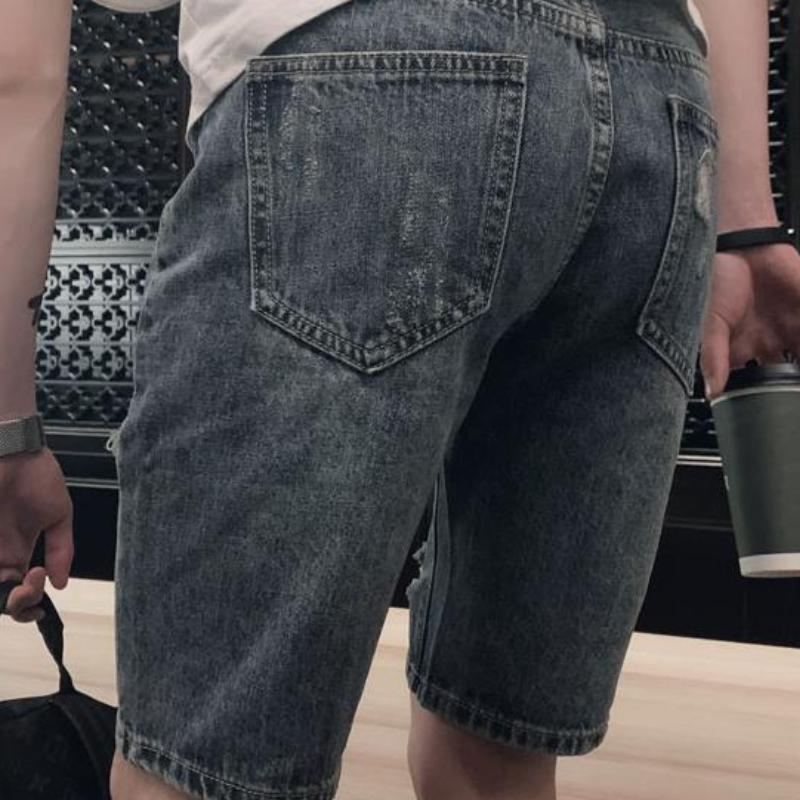 Summer Men's Short Fashion Casual Slim Distressed Denim Shorts