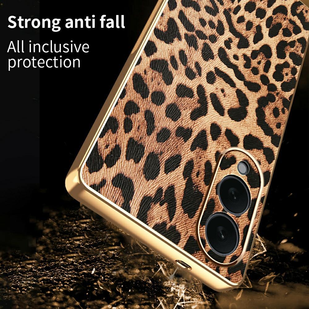 For Samsung Galaxy S25 Edge Case Leopard Print PU Leather Coated PC+TPU Electroplating Phone Cover