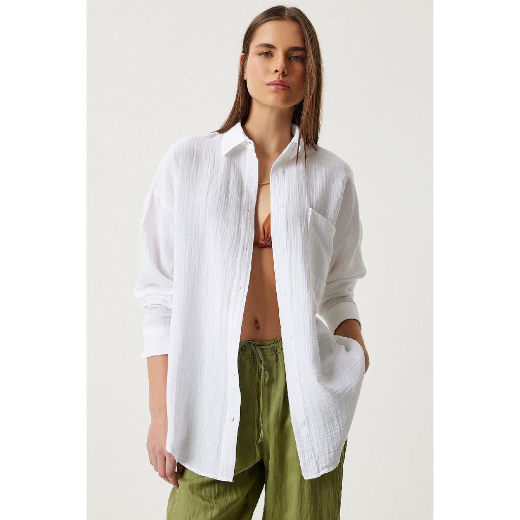 Oversize Basic Muslin Shirt Navy Blue