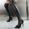 Женские сапоги выше колена, сексуальные, с открытым носком, с перекрестными шнурками, весенние, черные, красные, белые, высокие, длинные, для вечеринок, женские