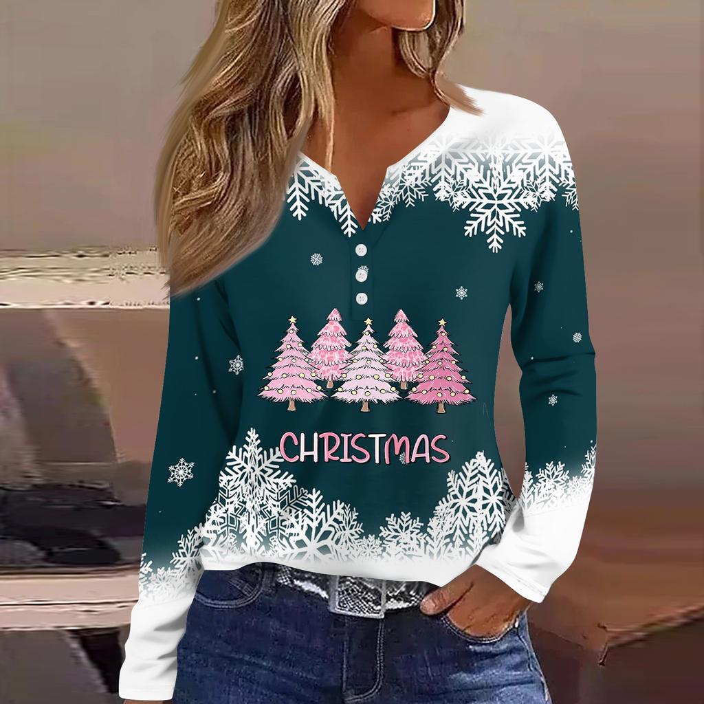 Жен. Футболка Футболка Пуговицы Цветочный принт Длинный рукав Повседневные Выходные Мода Классический Классический V-образный вырез Обычный Топ