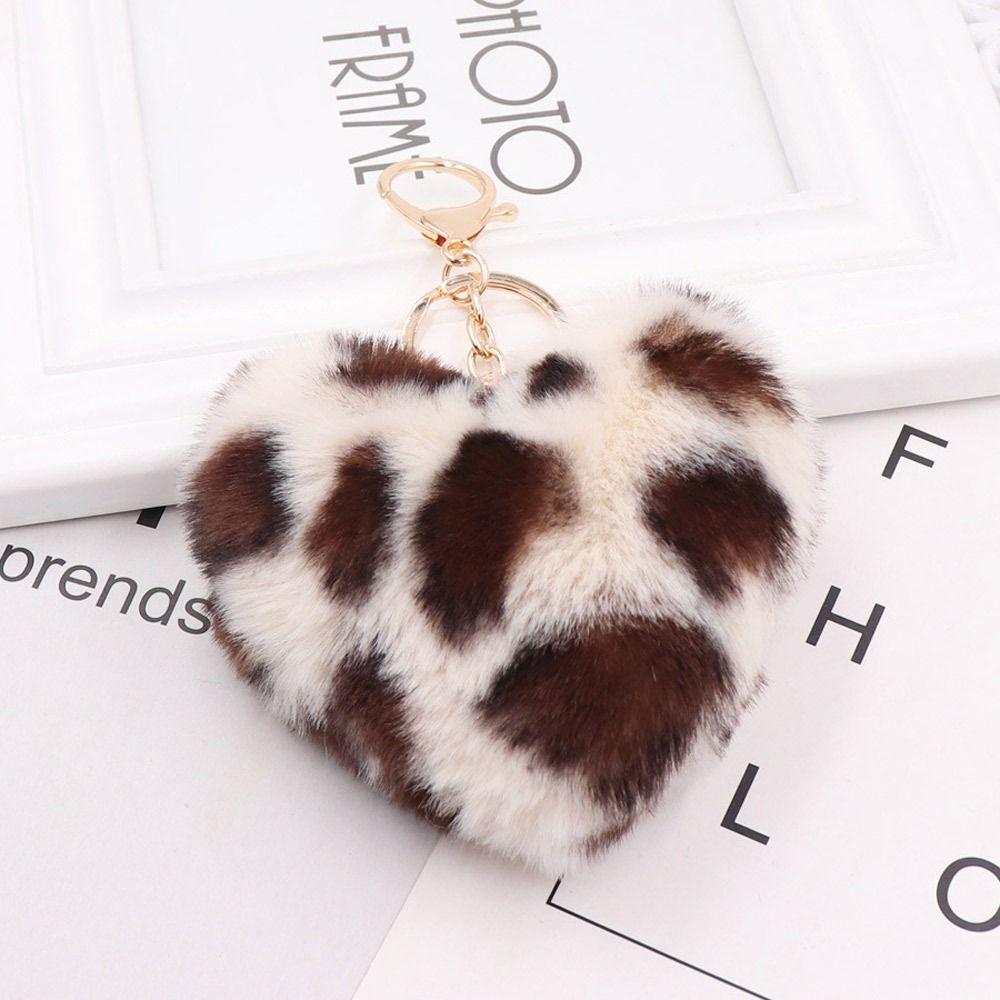 2Pcs Leopard Pattern Plush Keychain Multicolor Keyring Adorable Peach Heart Pendant Keychain  Key