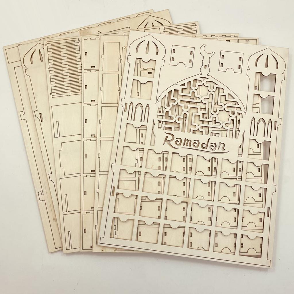 Ид Мубарак Календарь обратного отсчета Деревянный светодиодный светильник Ящик Шкафа Украшение для праздника Рамадан Новогодняя вечеринка Украшение