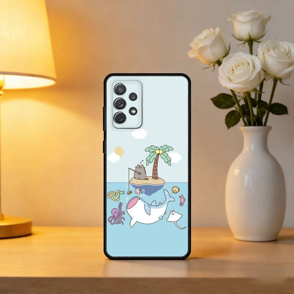 P-Pusheens C-Cat Phone Case For Samsung Galaxy A73,A72,A71,A70,A53,A52,A51,Soft Silicone Black Cover