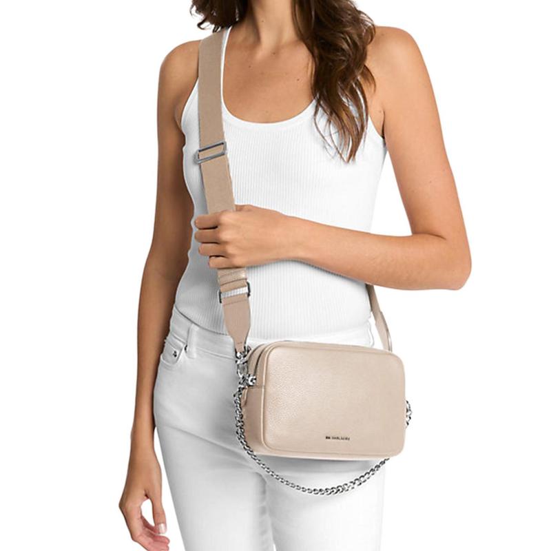 MICHAEL KORS Bryant Bryant brand metal zipper closure leather crossbody shoulder bag women's light sand