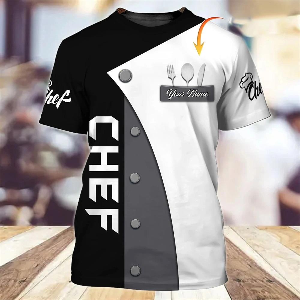 Мужская футболка Винтажная футболка Летняя одежда Персонализированное имя шеф-повара 3D Ресторан Принт Топы Уличный повседневный спортивный свободный пуловер