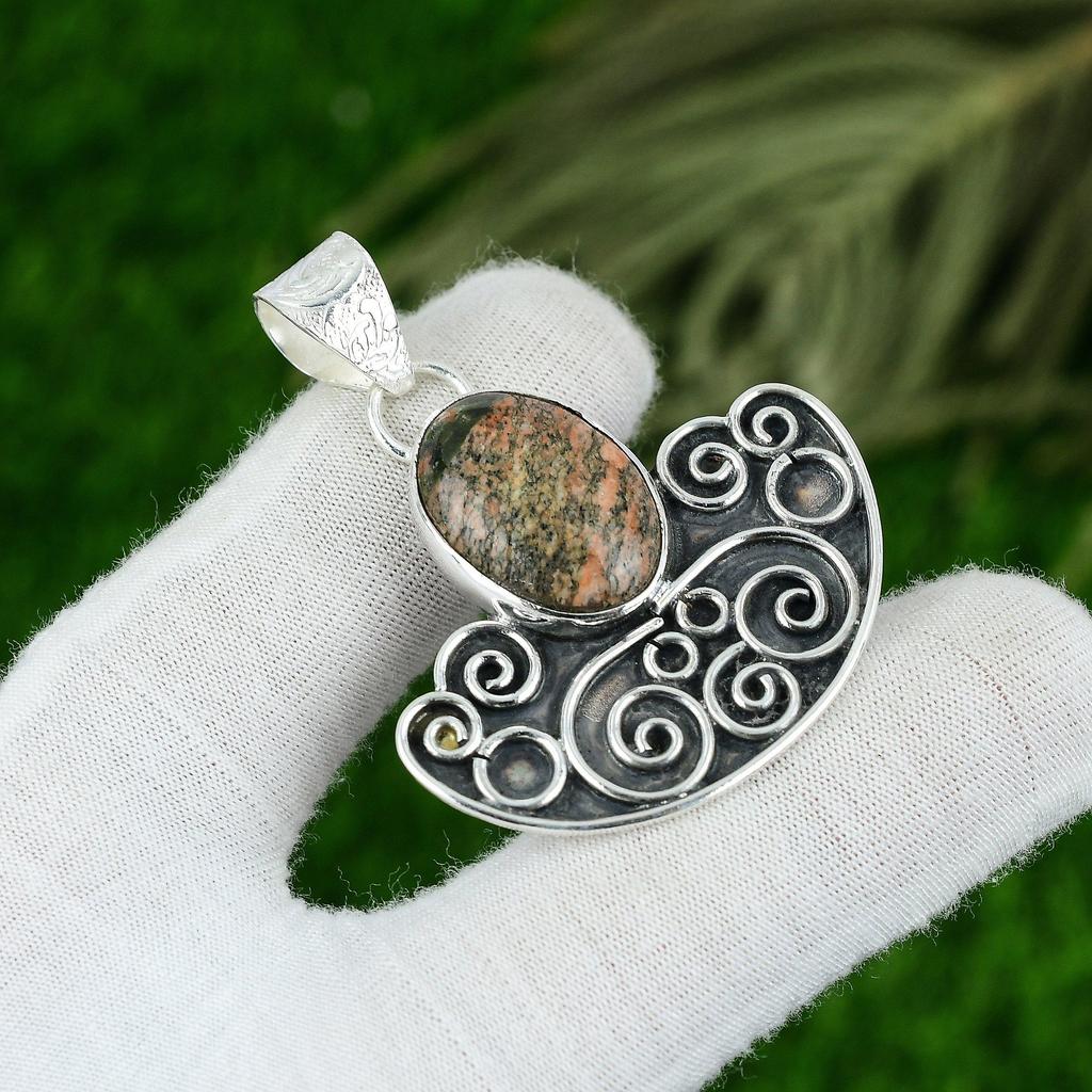 Sterling Silver Oval Natural Grass Garnet Bezel Wife Anniversary Trendy Pendant