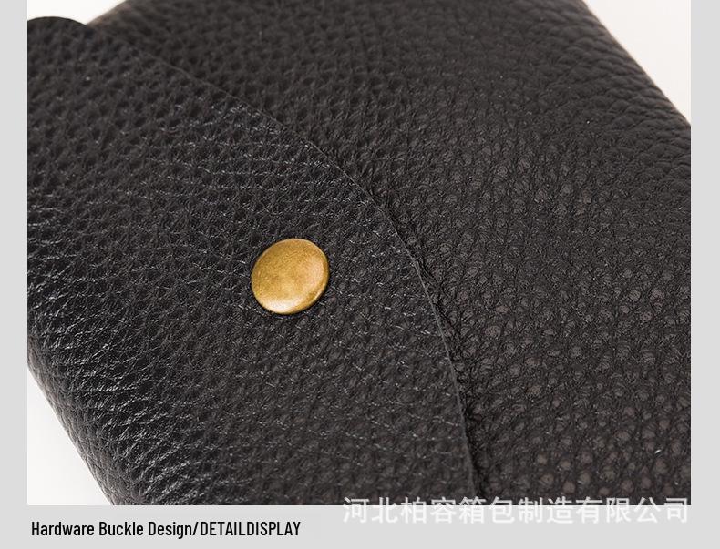 Lychee Pattern Soft Leather Unisex Coin Purse - Genuine Cowhide Card Holder & Storage Bag