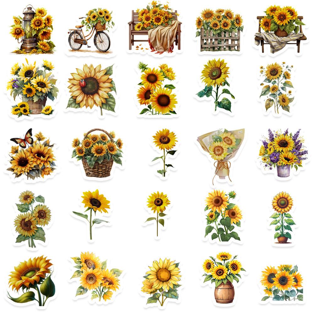 50 Bright Sunflower Stickers - Great For Phone Cases Luggage Laptops Creative Decor Animeworlds Store