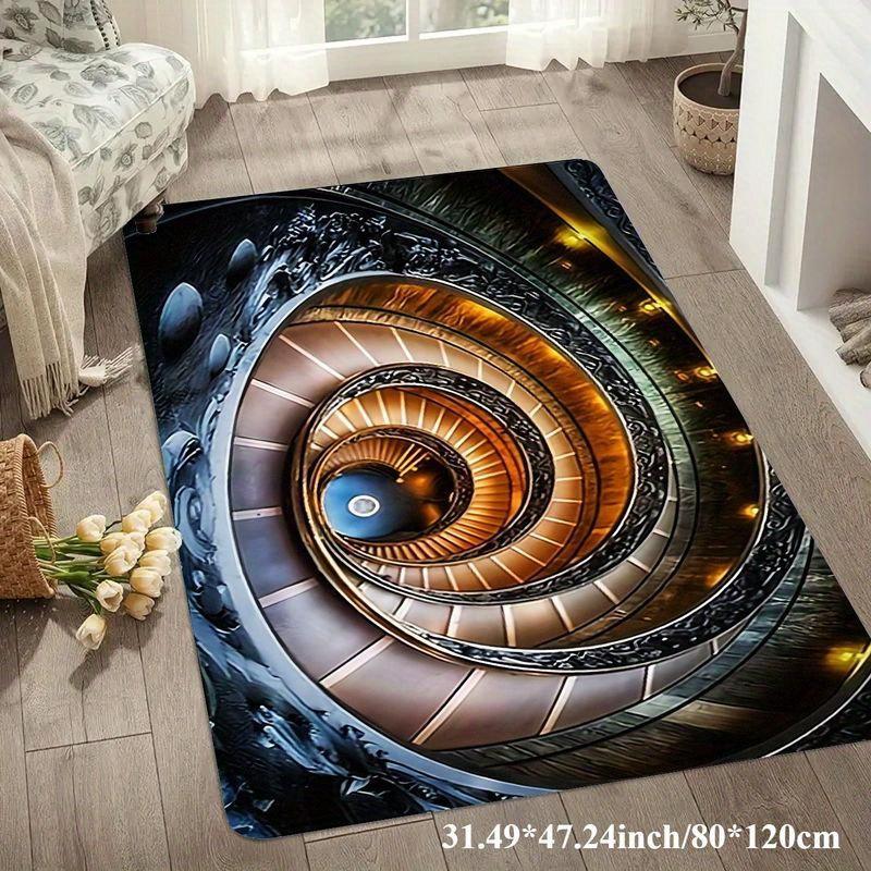 Flannel Printed Spiral Staircase Rug 3D Art Design Soft Fleece Floor Mat Living Room Carpet Modern Decor Illusion Rugs