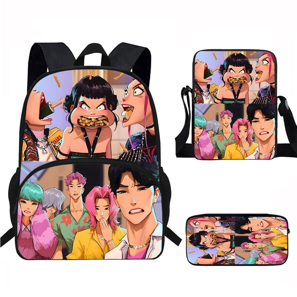 K-Pop Demon Hunters 3-Piece Student Backpack Set Anime-Themed Trendy Printed Backpack Set