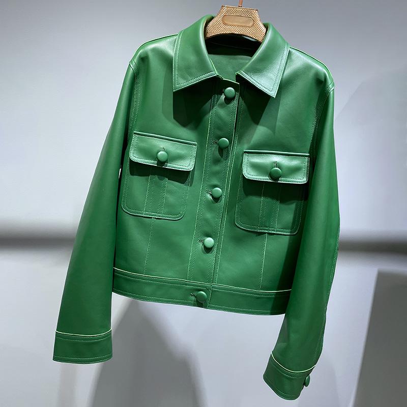 Весенне-осенняя кожаная куртка для женщин, новинка 2023 года, женские куртки-бомберы, мотоциклетные 100% настоящие дубленки