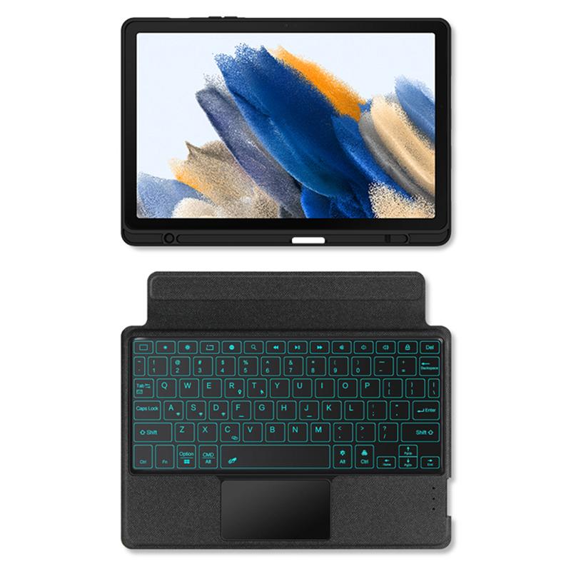For Samsung Galaxy Tab A8 10.5 (2021) Leather Case + Bluetooth-compatible Keyboard with Backlight Trackpad