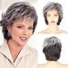 Synthetic Mix Grey Black Wig Silver Wigs for Women Natural Wave Curly Hair Mommy Wig with Bangs Heat Resistant Fibre Wig