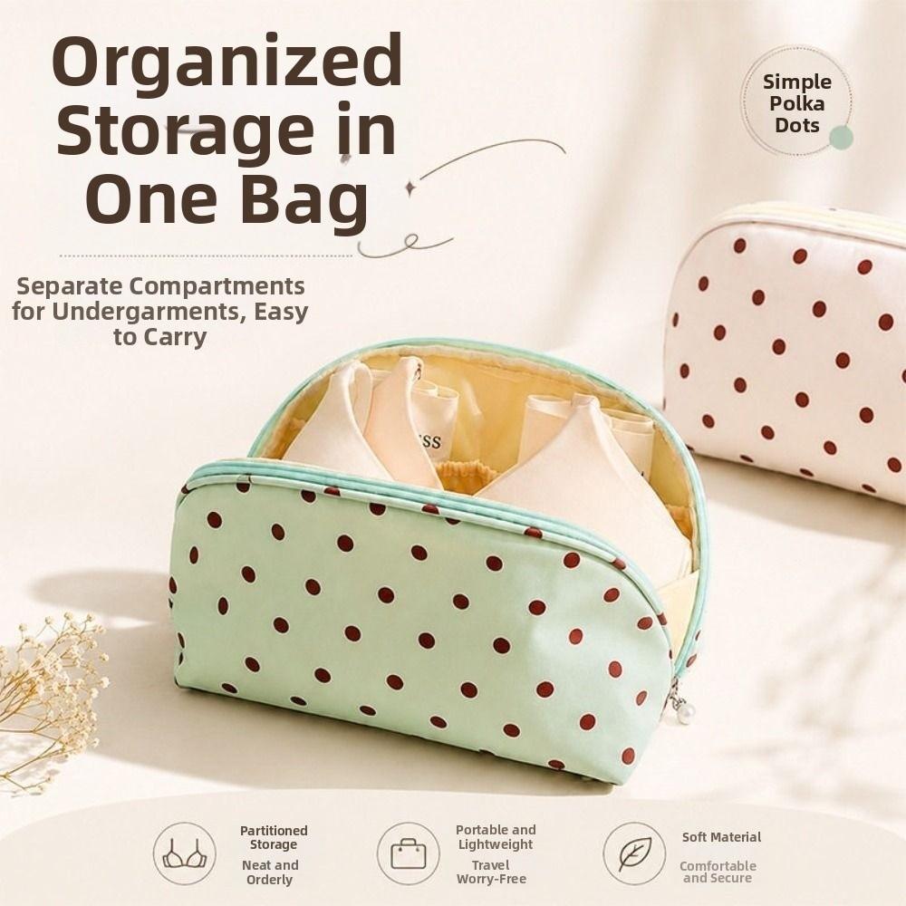 Polka Dot Underwear Storage Bag Dustproof Socks Sorting Pouch Zipper Closure Bra Carry Bag Travel