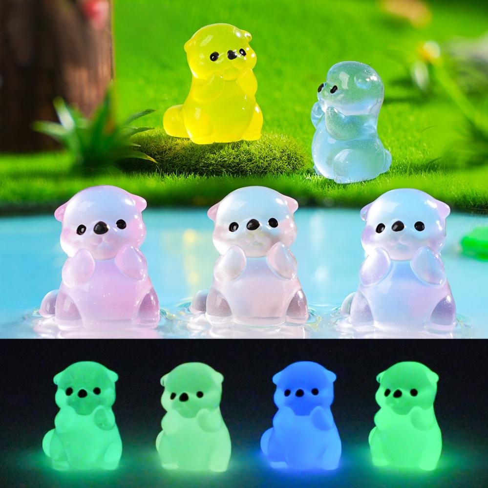 10/20Pcs Luminous Mini Resin Marine Animals Glow In The Dark Cute Sea Otter Animals Small Miniature River Otter Figures For Diy
